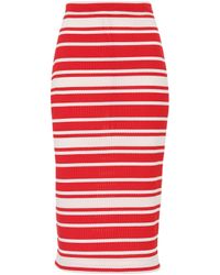 Prada Falda midi de punto de rayas - Rojo