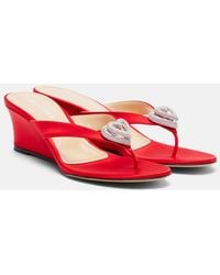 Mach & Mach - Double Heart Satin Wedge Thong Sandals - Lyst