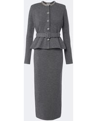 Self-Portrait - Peplum Wool And Cotton-Blend Midi Dress - Lyst