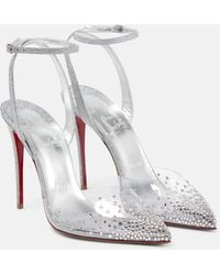 Christian Louboutin - Spikaqueen 100 Crystal-embellished Pvc And Glittered-leather Pumps - Lyst
