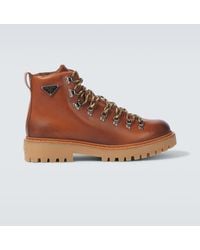 Prada - Logo Leather Lace-Up Boots - Lyst