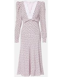 Alessandra Rich - Floral Lace-Trimmed Silk Midi Dress - Lyst
