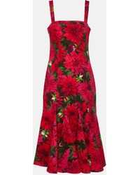 Oscar de la Renta - Floral Cotton-blend Poplin Midi Dress - Lyst