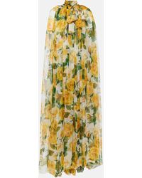 Dolce & Gabbana - Floral Caped Silk Chiffon Gown - Lyst