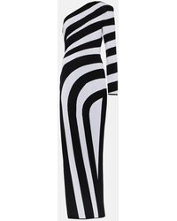 Balmain - Abito lungo asimmetrico a righe in maglia - Lyst