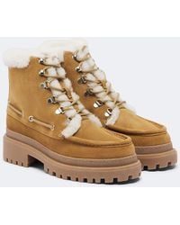 Yves Salomon - Shearling-Lined Suede Lace-Up Boots - Lyst