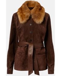 Saint Laurent - Belted Shearling-Trimmed Suede Jacket - Lyst
