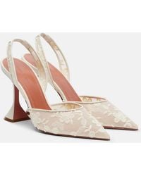 AMINA MUADDI - Holli Leather-Trimmed Lace Slingback Pumps - Lyst