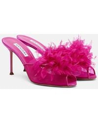 Aquazzura - Poeme Floral-Applique Mesh Mules - Lyst