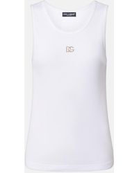 Dolce & Gabbana - Dg Embellished Ribbed-Knit Cotton Tank Top - Lyst