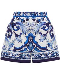 Dolce & Gabbana Printed Flared Cotton Shorts - Blue