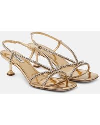 Miu Miu - Embellished Metallic Leather Sandals - Lyst