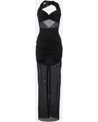 Alessandra Rich - Ruched Sheer Mesh Maxi Dress - Lyst