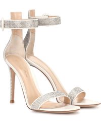 Gianvito Rossi Sandales en cuir à cristaux Portofino 105 - Blanc