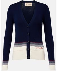 Valentino - Striped Virgin Wool Cardigan - Lyst