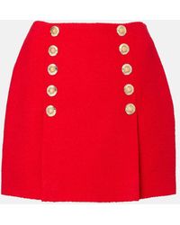 Balmain - Minifalda En Mezcla De Lana Plisada - Lyst