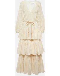 Zimmermann - Waverly Tiered Striped Cotton-blend Midi Dress - Lyst