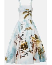 Oscar de la Renta - Printed Cotton-Blend Poplin Midi Dress - Lyst