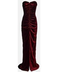 Alessandra Rich - Bow-Detail Ruched Velvet Gown - Lyst