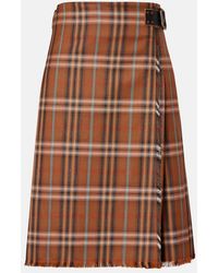 Burberry - Check Wool Midi Skirt - Lyst