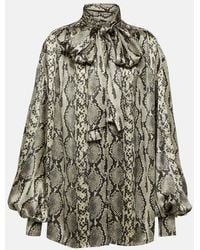 Balmain - Snake-Print Tie-Detail Silk Blouse - Lyst