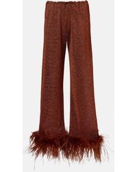 Oséree - Lumiere Plumage Feather-Trimmed Straight Pants - Lyst