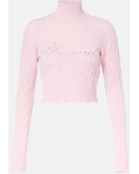 Blumarine - Logo Cropped Wool And Cashmere Sweater - Lyst