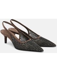 Brunello Cucinelli - Monili 55 Suede-Trimmed Slingback Pumps - Lyst