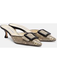 Manolo Blahnik - Maysale 50 Snake-Effect Leather Mules - Lyst