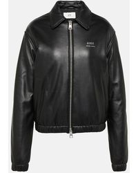 Ami Paris - Logo-Lettering Leather Bomber Jacket - Lyst