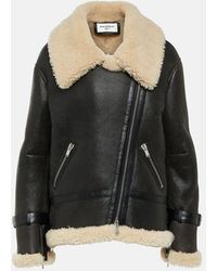 Saint Laurent - Giacca in pelle con shearling - Lyst