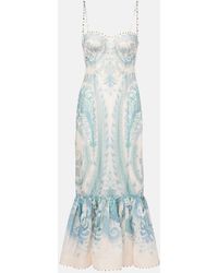 Zimmermann - Vestido De Coctel Illuminate En Seda Y Lino Estampado - Lyst
