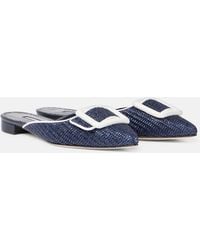 Manolo Blahnik - Maysale Leather-Trimmed Raffia Mules - Lyst