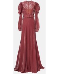 Costarellos - Robe Ashley Aus Samt Mit Spitze - Lyst