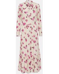 RED Valentino - Floral Tie-neck Lame Maxi Dress - Lyst