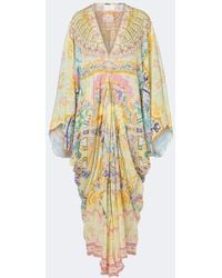 CAMILLA - Floral Embellished Draped Silk Kaftan - Lyst
