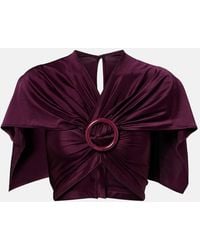Rabanne - Gathered Caped Satin Crop Top - Lyst