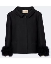 Valentino - Crepe Couture Feather-Trimmed Jacket - Lyst
