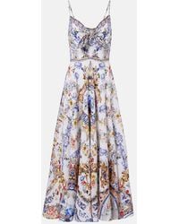 CAMILLA - Embellished Printed Linen Midi Dress - Lyst