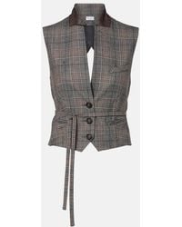 Brunello Cucinelli - Belted Checked Virgin Wool Vest - Lyst