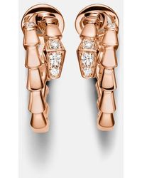 BVLGARI - Serpenti Viper 18Kt Rose Hoop Earrings With Diamonds - Lyst