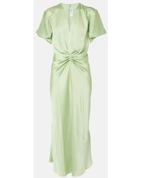 Victoria Beckham - Gathered Crepe Satin Midi Dress - Lyst