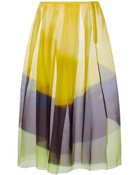 Dries Van Noten Striped Silk Organza Midi Skirt - Yellow