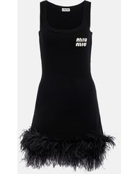 Miu Miu - Feather-trimmed Cashmere-blend Minidress - Lyst