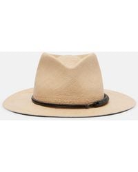 Brunello Cucinelli - Monili Leather-Trimmed Straw Fedora Hat - Lyst