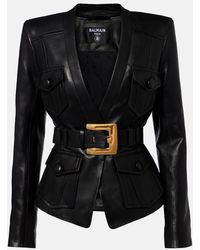 Balmain - Chaqueta De Piel Con Cinturon - Lyst