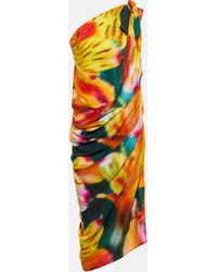 Dries Van Noten - One-shoulder Draped Floral Midi Dress - Lyst
