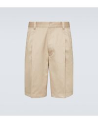 Prada - Pleated Cotton Bermuda Shorts - Lyst