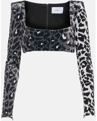 Alex Perry - Leopard-Print Velvet Crop Top - Lyst