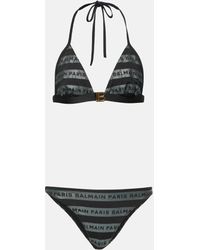Balmain - Logo Striped Triangle Bikini - Lyst